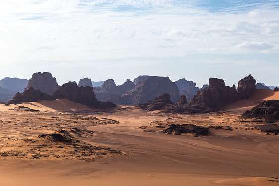 Rock towers at Ouan Zaouatan, Tadrart region, Tassili n ́Ajjer National Park, Sahara, North Africa