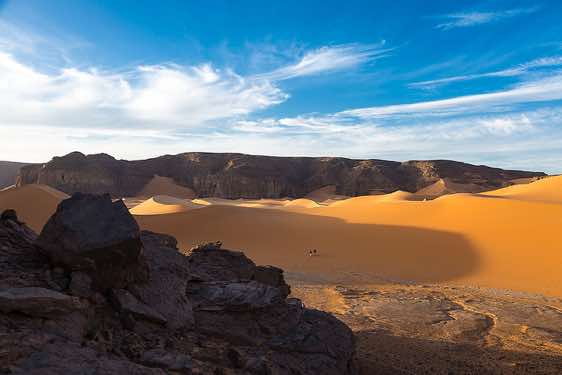 The sand dunes and rocks of Moul Naga, Tadrart region, Tassili n' Ajjer National Park, Sahara, North Africa
