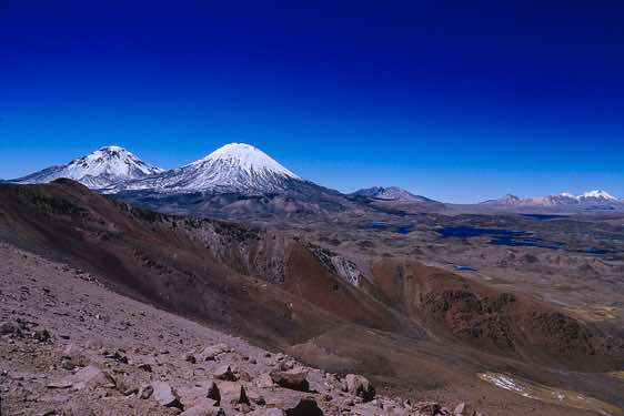 Pomerape, 6232m, and Parinacota, 6348m, seen from Guane Guane, 5097m