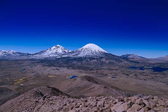 Pomerape, 6232m, and Parinacota, 6348m, seen from the top of Guane Guane, 5097m