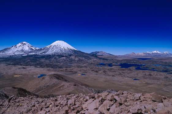 Pomerape, 6232m, and Parinacota, 6348m, seen from the top of Guane Guane, 5097m