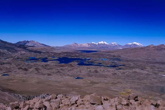 Cotacotani Lake (foreground), and Chungará Lake, seen from the top of Guane Guane, 5097m