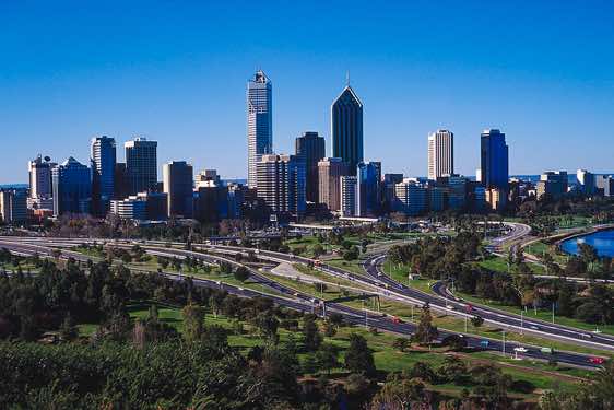Downtown Perth, Western Australia, seen from Mount Elisa, Kings Park