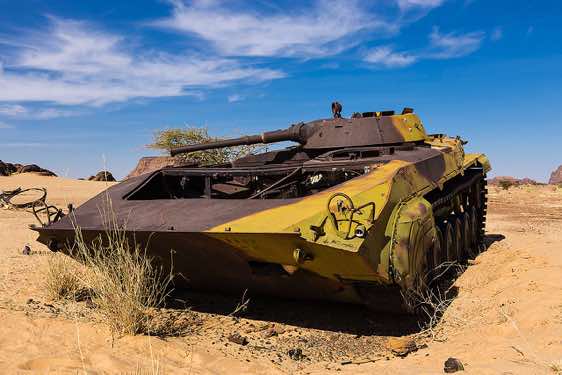 Libyan tank wreck in the desert
