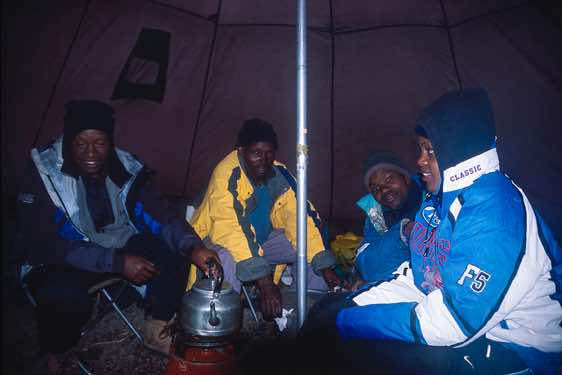 Inside the kitchen tent, Campsite at Simba Tarn, Chogoria route