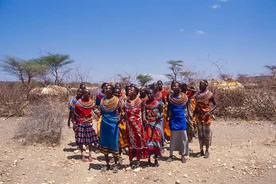 Samburu women in their traditional dress with beaded necklaces