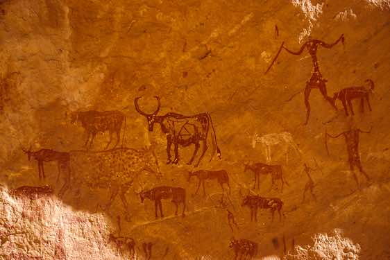 Painting that depicts the life of prehistoric hunter-gatherers and herders, Jabal Akakus
