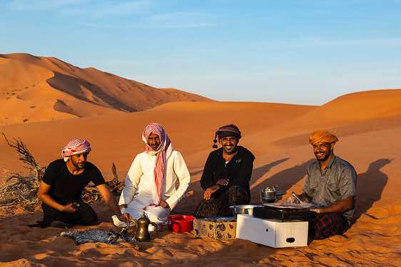Omani crew, Ali Wahibi (left), Amur al Rahawi (right), desert landscape, Rub al Khali, Empty Quarter, Dhofar region