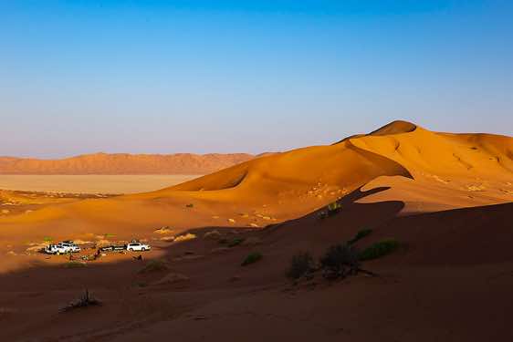 Campsite in the dunes, desert landscape, Rub al Khali, Empty Quarter, Dhofar region