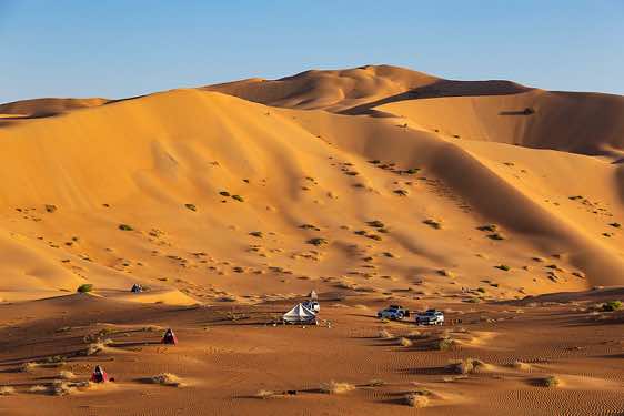 Campsite in the dunes, desert landscape, Rub al Khali, Empty Quarter, Dhofar region