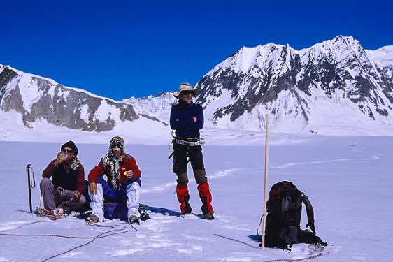 Alif Khan, Mirzadad and Michael on the Biafo Glacier, Karakoram Mountains