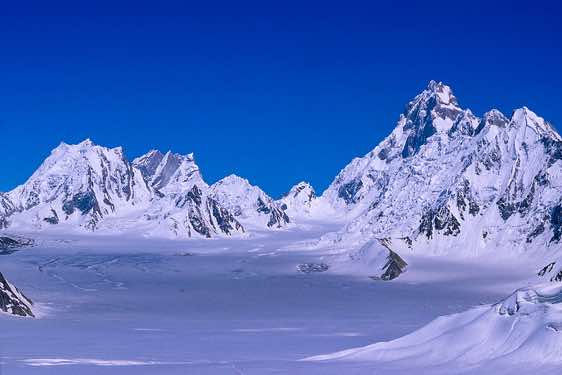 Ogre (Baintha Brakk), 7285m, and the Sim Gang Glacier, seen from the top of the Hispar La pass, 5150m, Karakoram Mountains
