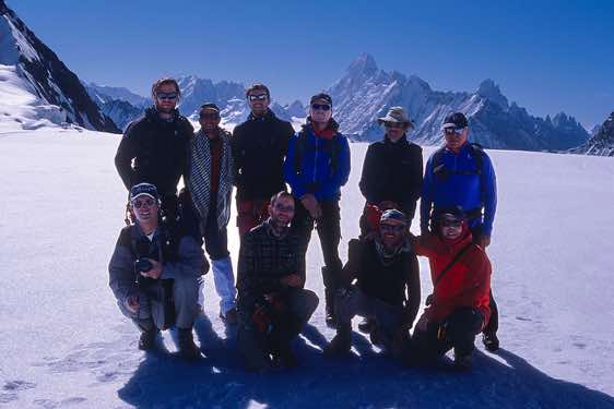 Trekking group on top of Hispar La pass, 5150m, Karakoram Mountains