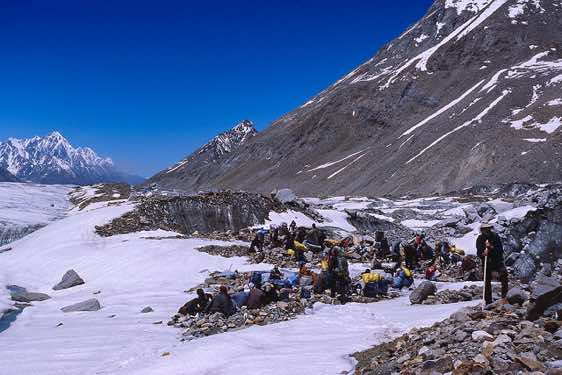 Lunch spot on the Hispar Glacier moraine, Karakoram Mountains