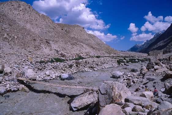 Bridge over the Hispar river near Hispar village, 3150m, Karakoram Mountains