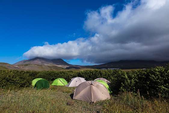 Campsite near Gorely and Mutnowsky volcanoes, 75 km southwest of Petropavlosk-Kamchatski