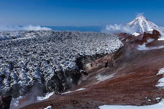 Crater of Avachinsky volcano, 2741m, with Koryaksky volcano, 3456m, seen in the background
