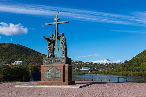 Monument of the holy apostles Peter and Paul in the city centre of Petropavlovsk-Kamchatsky