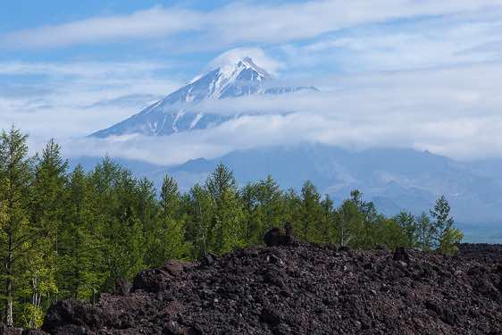 Tolbachik volcano in clouds, Klyuchevskoy Nature Park