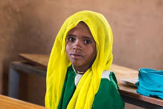 Bisharin nomad girl at school, Bayuda Desert, Northern Sudan