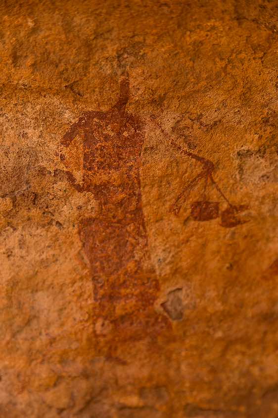 Painted woman, Neolithic rock art, Tadrart region, Tassili n ́Ajjer National Park, Sahara, North Africa
