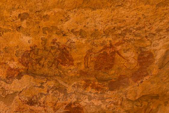 Painting of people, Neolithic rock art, Tadrart region, Tassili n ́Ajjer National Park, Sahara, North Africa
