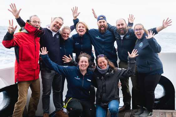 Our great Oceanwide Expeditions Staff: Assistant Expedition Leader Pippa Low, Expedition Leader Ali Liddle (both kneeling down) and Expedition Guide Cas Eikenaar, Expedition Guide Koen Hoekemeijer, Expedition Guide Stefanie Liller, Ships doctor Anneke Planting, Expedition Guide Joshua Peck, Expedition Guide George Kennedy, Expedition Guide Katlyn Taylor