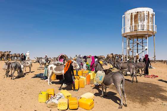 At a well nomads water their herds and fill up their water canisters