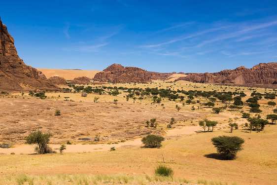 Desert landscape near Aloba arch, Ennedi Mountains, northeastern Chad