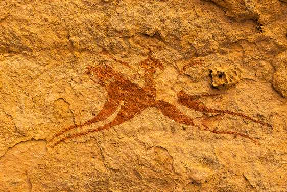 Rock painting of Equestrian warrior, Terkei Cave, Ennedi, northeastern Chad