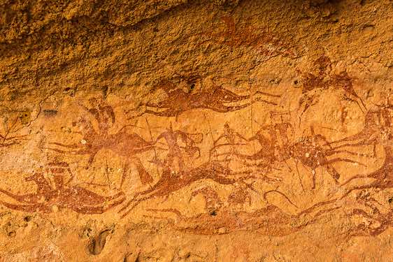 Rock painting of Equestrian warriors, Terkei Cave, Ennedi, northeastern Chad