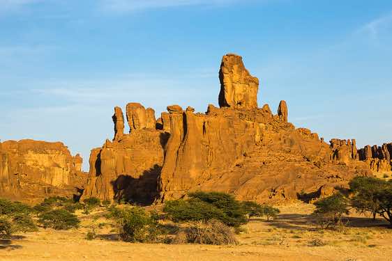 Sandstone rock formations in late afetrnoon light, Ennedi Mountains, northeastern Chad