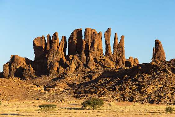 Sandstone rock formations near campsite, Ennedi Mountains, northeastern Chad