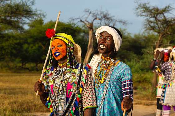 Wodaabe (Bororo) men roll their eyes and show their teeth at the Gerewol festival