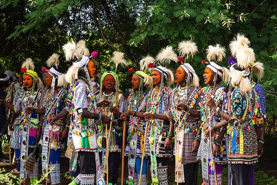 Wodaabe (Bororo) men chanting and dancing at the Gerewol festival