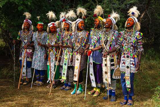 Wodaabe (Bororo) men chanting and dancing at the Gerewol festival