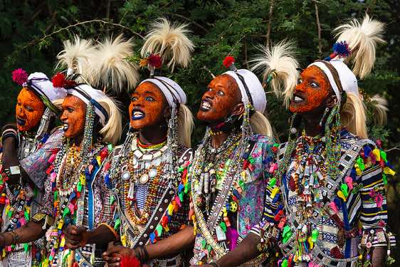 Wodaabe (Bororo) men chanting and dancing at the Gerewol festival