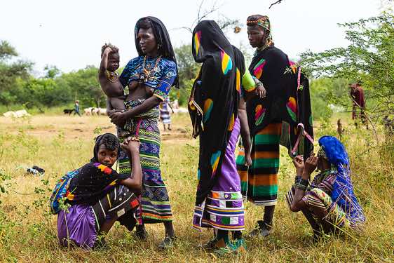 Group of Wodaabe (Bororo) women awaiting the Gerewol festival performances