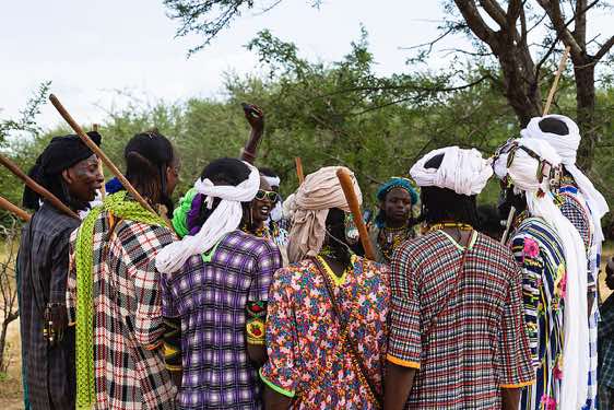 Group of Wodaabe (Bororo) men dancing at the Gerewol festival