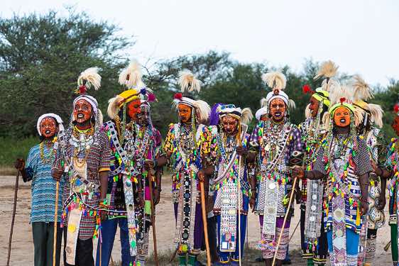 Wodaabe (Bororo) men getting ready for their performances at the Gerewol festival