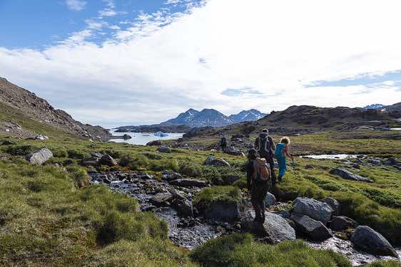 Hiking in the wilderness north of Tasiilaq on the other side of the bay, Ammassalik Island