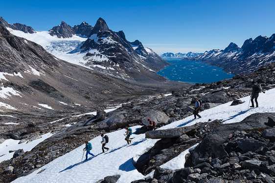 Group descending an icefield, Ikaasartivaq Strait