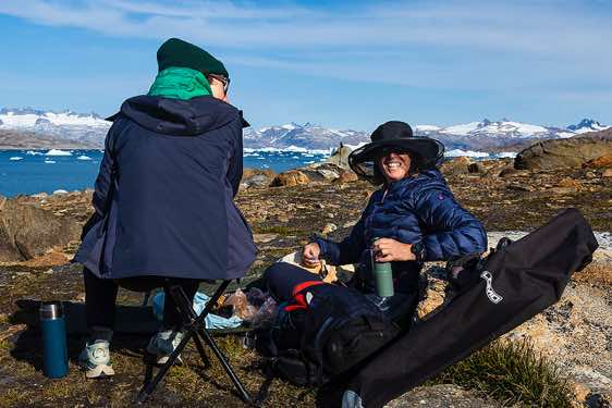 Maike and Marijke at campsite, Johan Petersen Fjord