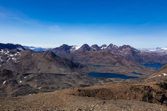 Tasiilaq Fjord, seen from the top of Qaqqartivakajik (Qaqertivagajik) mountain, 680m, Tasiilaq, Ammassalik Island