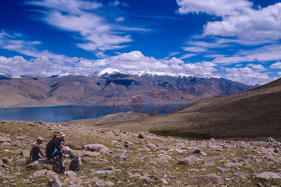 Tso Moriri lake, seen from Mentok Peak Basecamp, 5400m, Rupshu region, Ladakh