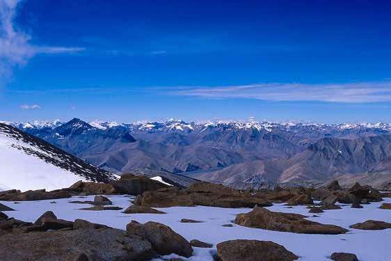 Himalayan range, seen from the top of Mentok Peak IV, 6090m, Rupshu region, Ladakh