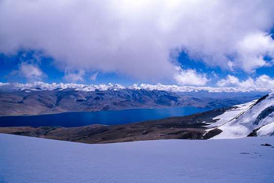 Tso Moriri lake, seen from the top of Mentok Peak IV, 6090m, Rupshu region, Ladakh