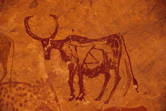 Painting of curvy-horned cattle, Jabal Akakus