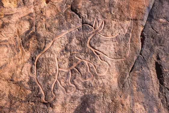 Rhinoceros rock carving, Wadi Matkhandush, Messak Settafet