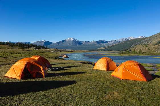 Campsite near river, Tavan Bogd National Park, Altai Mountains, Western Mongolia